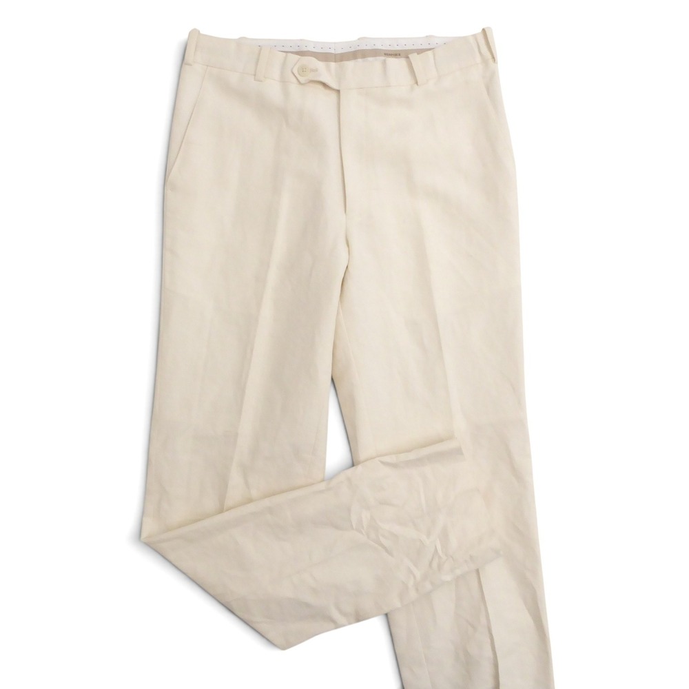 StudioSuits Mens Dress Pants Off White Bespoke Linen Blend 31" x 33.5"